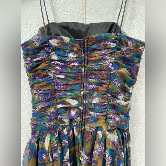Vintage 80’s Peacock Feathers Party Dress 🦚/ 80’s Prom Dress/ Boho Party Dress - Picture 12 of 17